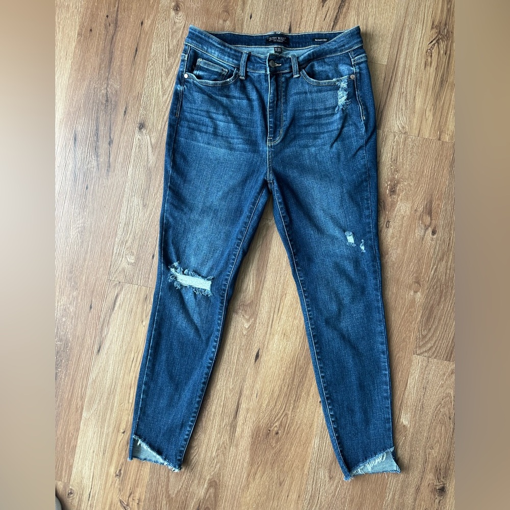 Judy Blue Dark Blue Distressed Skinny Jeans